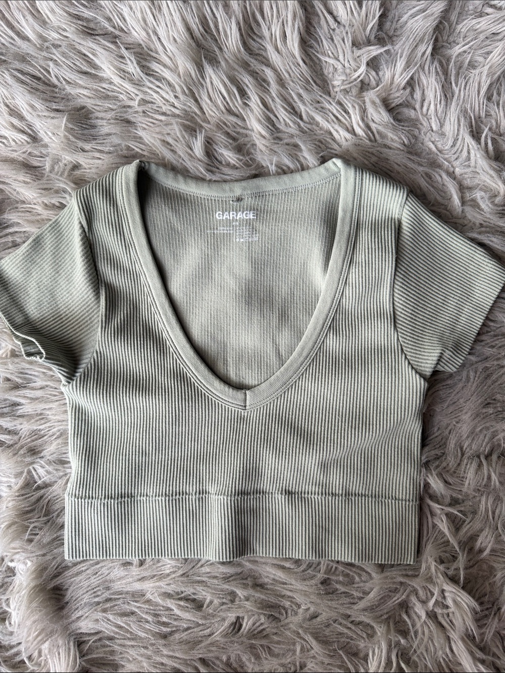 Garage Sage Ribbed V-Neck Crop Top